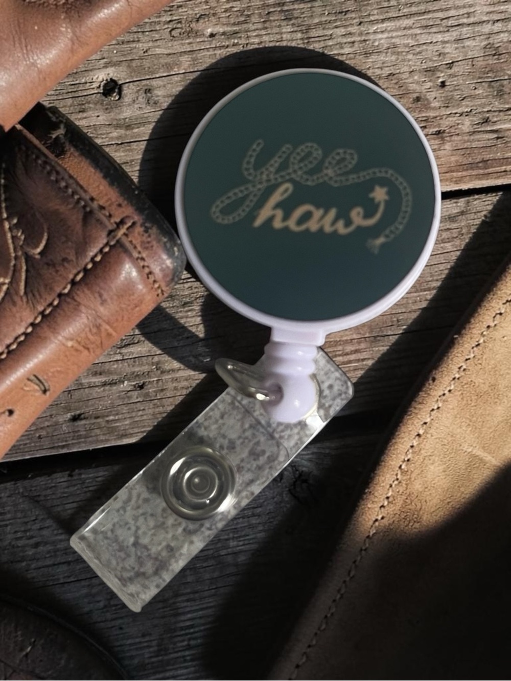 Green "Yee Haw" Badge Reel -  Retractable ID Holder